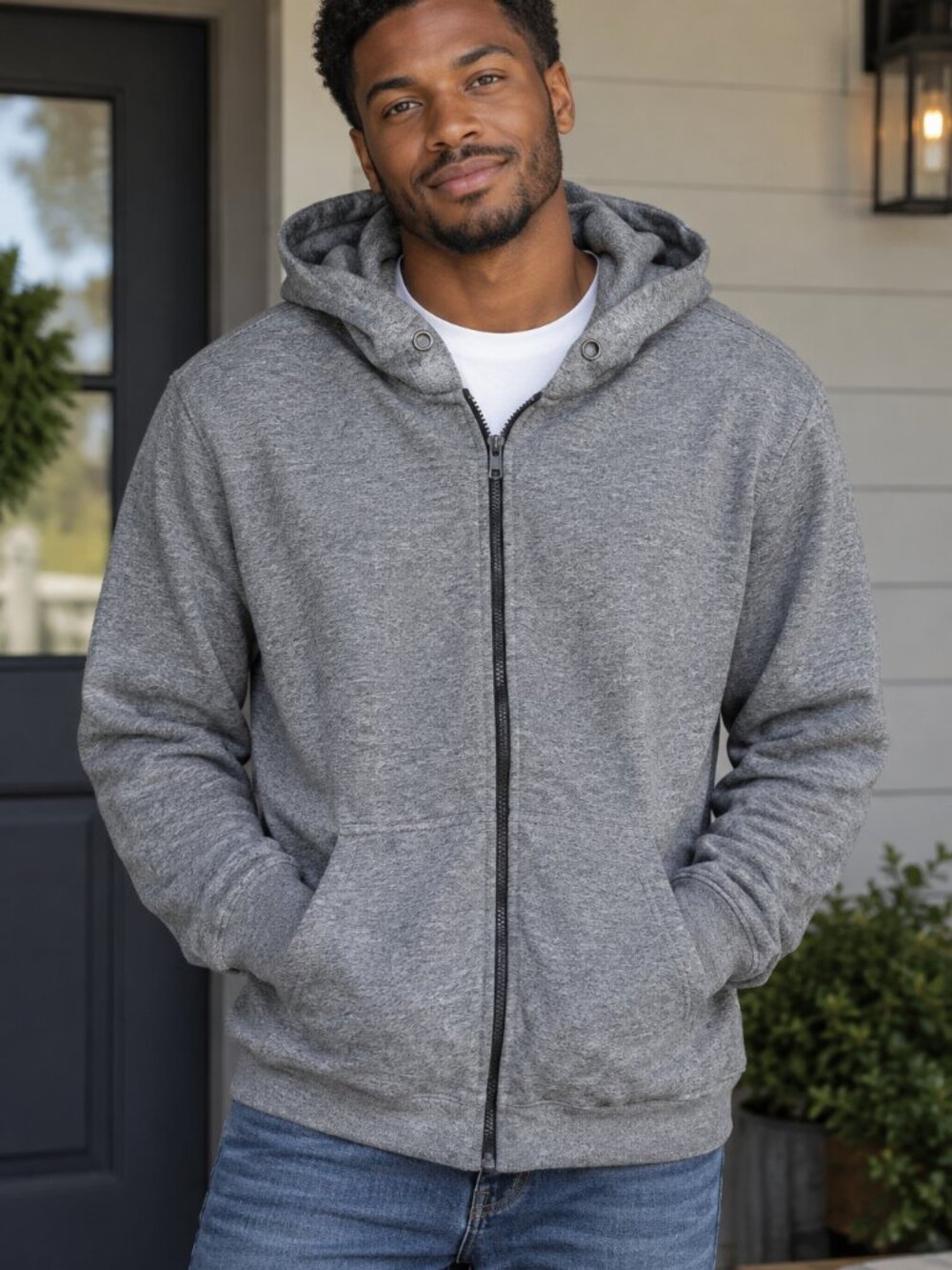 Bluenotes Gray Zip Up Hoodie Size L/G Full Zip Hooded Sweatshirt